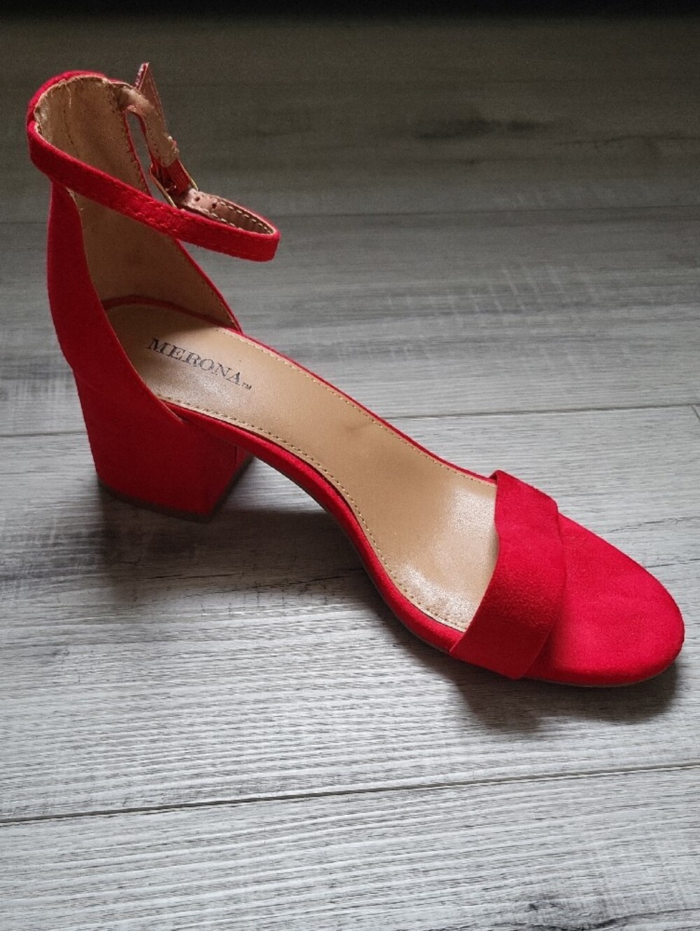 Merona Red Suede Block Heel Ankle-Strap Sandals - Picture 8 of 8